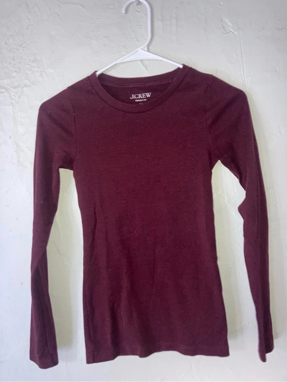 J. Crew Long-Sleeve Crewneck Top in Deep Burgundy